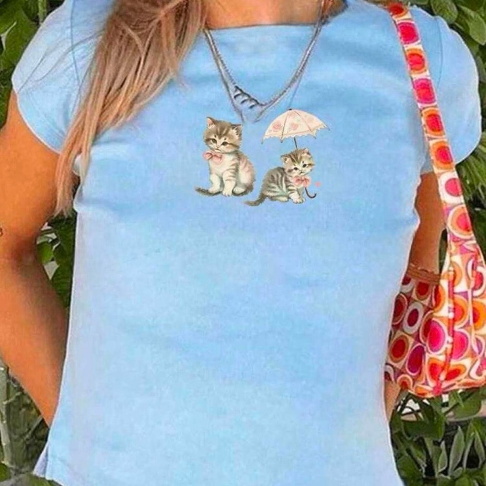 Cute Blue Cat Graphic Tee